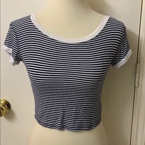 Striped Navy‎ Blue & White Crop Top, Size Small